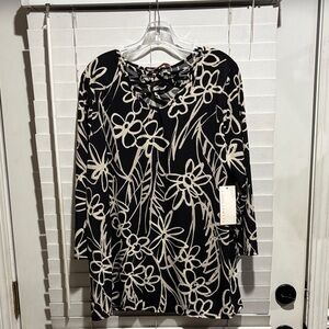 Black and Cream Floral Crisscross Neck Blouse